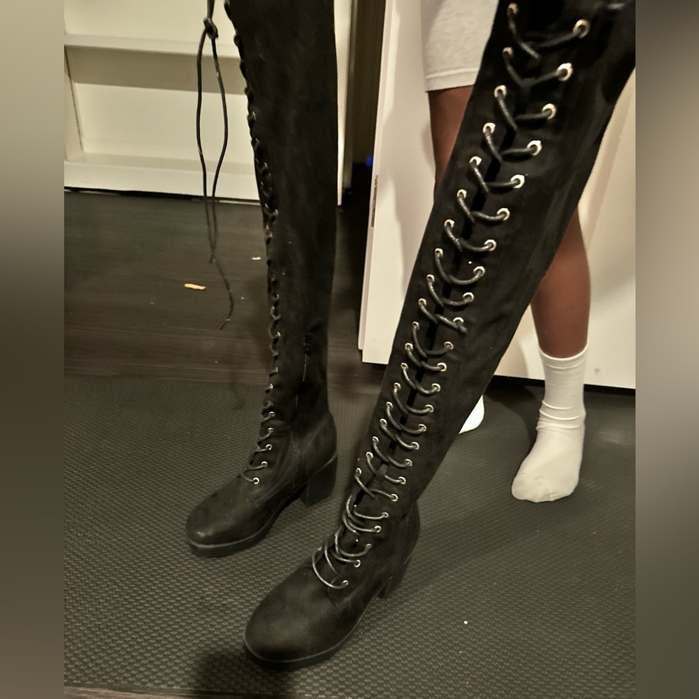 Black Lace-Up Over-the-Knee Boots